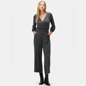 Amour Vert Jumpsuit NWT Anthracite Gray Modal Faux Wrap Knit Wide-Leg V-Neck XL